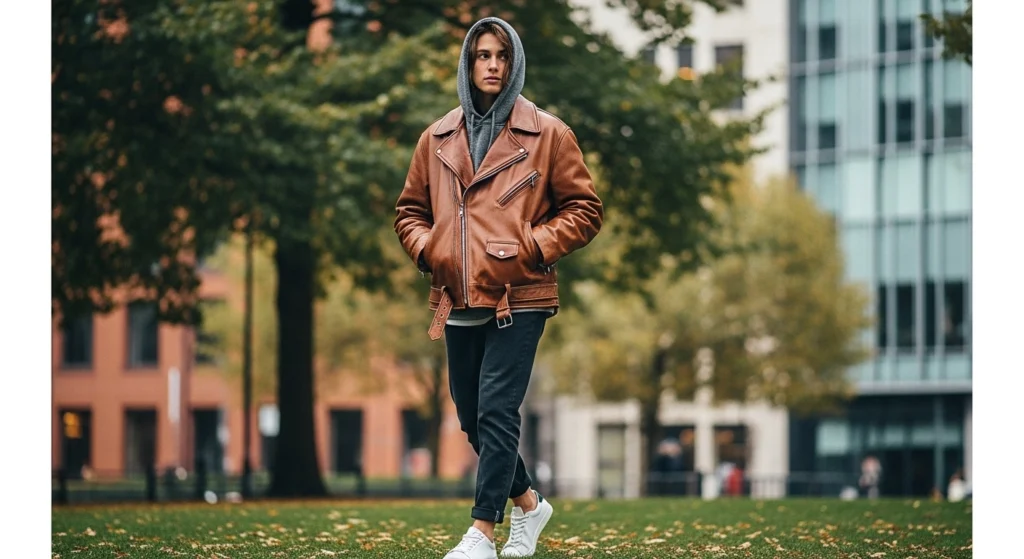 Hooded Brown Leather Jacket