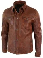 King Brown Biker Rugged Leather Jacket For Men