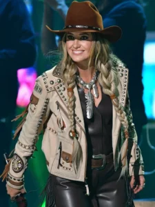 Lainey Wilson CMT Awards Beige Fringe Leather Jacket Lainey Wilson CMT Awards Beige Fringe Leather Jacket