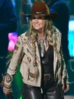Lainey Wilson CMT Awards Beige Fringe Leather Jacket
