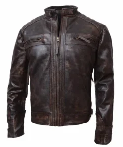 Mens Brown Waxed Black Café Racer Jacket