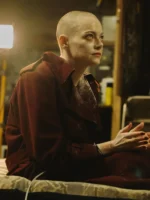 Bugonia 2025 Michelle Maroon Wool Trench Coat - Image 2