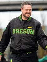 Oregon Ducks Dan Lanning Black Satin Varsity Jacket