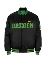 Oregon Ducks Dan Lanning Black Satin Varsity Jacket
