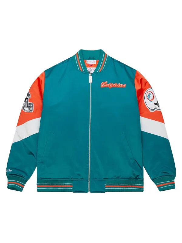 NFL Aqua Miami Dolphins Throwback Satin Jacket NFL Aqua Miami Dolphins Throwback Satin Jacket