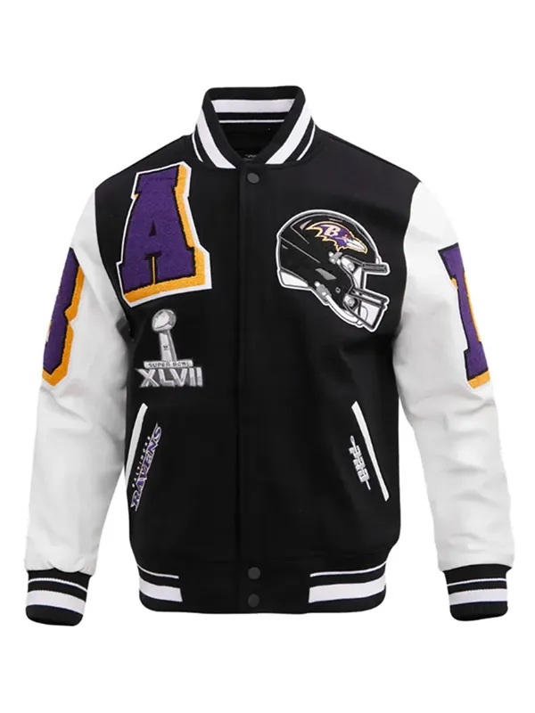 NFL Baltimore Ravens Mashup Black Varsity Jacket NFL Baltimore Ravens Mashup Black Varsity Jacket