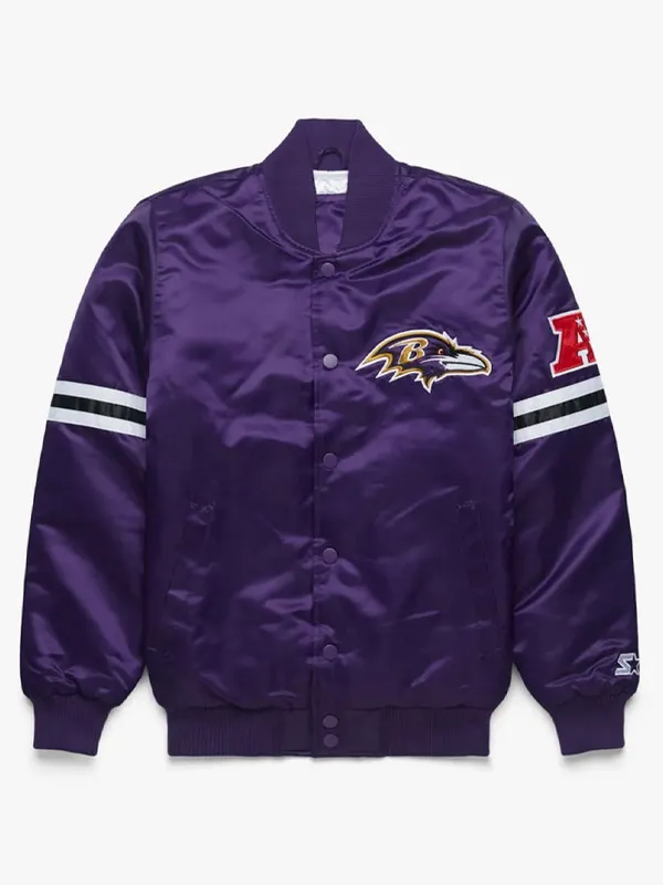 NFL Baltimore Ravens Purple Satin Varsity Jacket NFL Baltimore Ravens Purple Satin Varsity Jacket