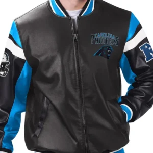 NFL Carolina Panthers Black Leather Jacket
