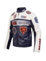 Chicago Bears NFC North 2025 Blue Moto Leather Jacket