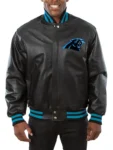NFL Team Carolina Panthers Black Leather Jacket
