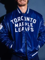 Toronto Maple Leafs Blue Satin Varsity Jacket - Image 2