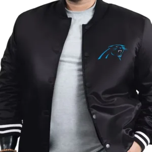 NFL Carolina Panthers Black Satin Varsity Jacket