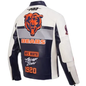 Chicago Bears NFC North 2025 Blue Moto Leather Jacket