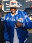 New York Giants ItsBizkit Blue Satin Varsity Jacket
