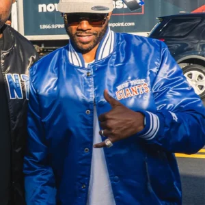 New York Giants ItsBizkit Blue Satin Varsity Jacket