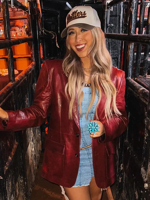 PBR Texas Rattlers Morgan Nicole Red Leather Blazer
