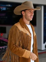 Alpine F1 Team Pierre Gasly Brown Cowboy Fringe Jacket - Image 2