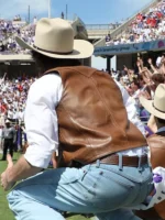 PBR Texas Rattlers Brown Leather Vest