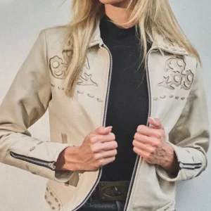 Rodeo Las Vegas Bloom Town White Leather Jacket