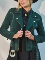 Emerald City Green Suede Biker Jacket Rodeo 2025