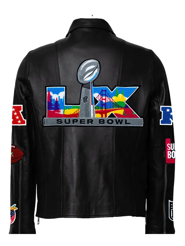Super Bowl LX 2026 Black Leather Motocross Jacket
