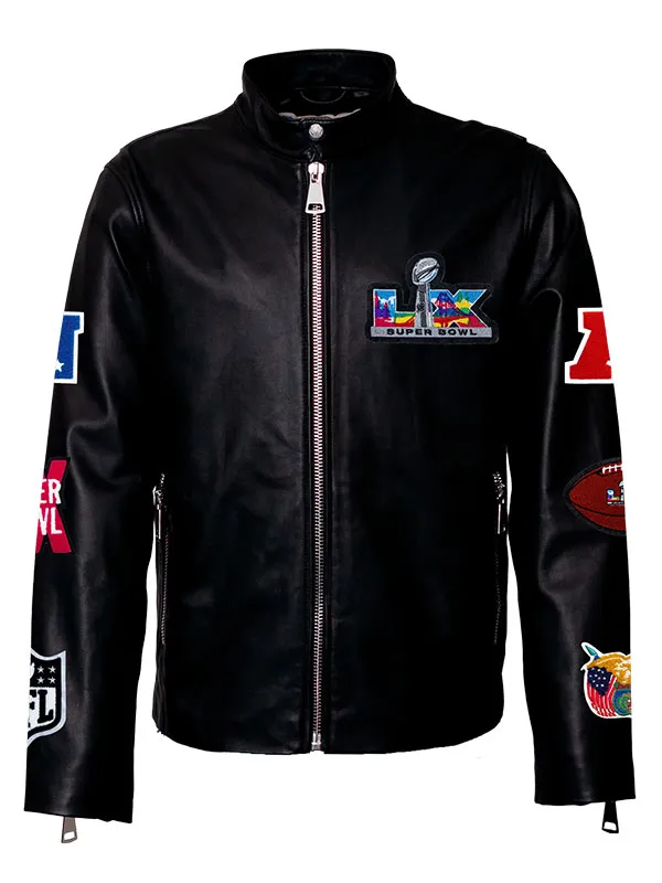 Super Bowl LX 2026 Unisex Black Leather Jacket