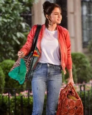 Selena Gomez Rainy Day In New York Bomber Jacket Selena Gomez Rainy Day In New York Bomber Jacket