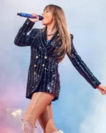 Taylor Swift Eras Tour Black Sequin Coat