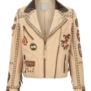 Lainey Wilson CMT Awards Beige Fringe Leather Jacket