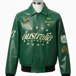 UFC 325 Sydney Green Leather Rugby Jacket 2026