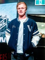 Elias Pettersson Canucks Blue Varsity Bomber Jacket