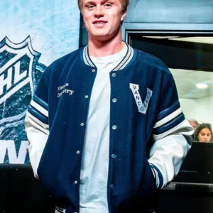 Elias Pettersson Canucks Blue Varsity Bomber Jacket