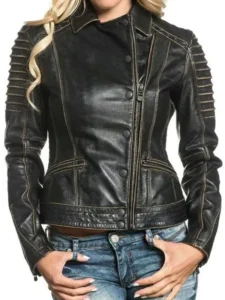Women’s Vintage Cropped Distressed Black Leather Jacket Women’s Vintage Cropped Distressed Black Leather Jacket