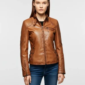 Women’s Leather Biker Jacket Brown Women’s Leather Biker Jacket Brown