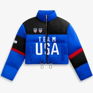 Team USA Winter Olympics Blue Cropped Puffer Jacket