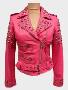 Biker Studded Women’s Pink Leather Jacket Biker Studded Women’s Pink Leather Jacket