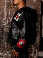 WWE Raw Is War x Loiter Black Leather Hooded Jacket - Image 2