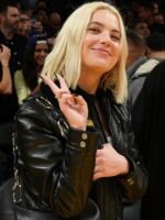 Ashley Benson NBA 2023 Black Leather Jacket - Image 3