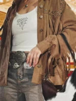 Cowboy Festival Barretos Lari Amaro Brown Fringe Jacket