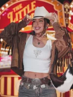 Cowboy Festival Barretos Lari Amaro Brown Fringe Jacket