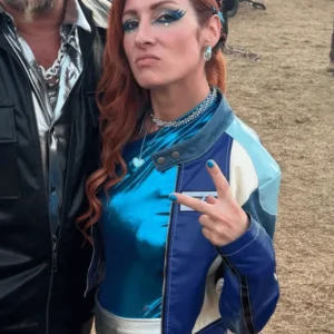 Becky Lynch Blue Cropped Leather Jacket Happy Gilmore 2