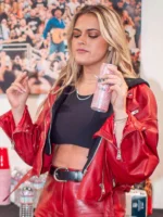 Alana Springsteen Red Biker Leather Jacket - Image 2