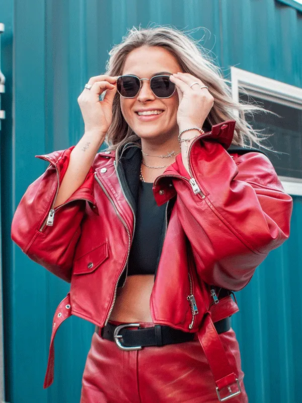 Alana Springsteen Red Biker Leather Jacket Alana Springsteen Red Biker Leather Jacket