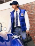 Jung Hae-in RWB Crest Shiny Down Blue Puffer Vest