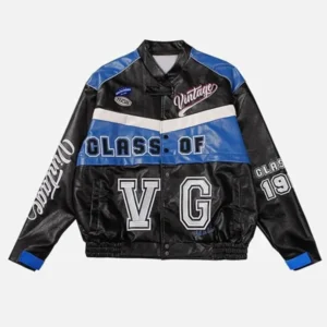K-Pops 2026 Vintage Black Blue Leather Jacket