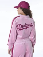 LA Dodgers Women’s Pink Velour Track Jacket - Image 3