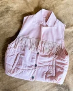 Rodeo 2025 Blush Fringe Pink Puffer Vest Women’s Western Outerwear