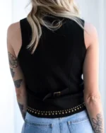 Rodeo Western Cowgirl Black Suede Leather Vest Women’s Fringe Waistcoat