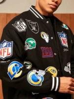 NFL All Team Badges Black Wool Varsity Jacket - Image 2