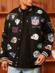 NFL All Team Badges Black Wool Varsity Jacket